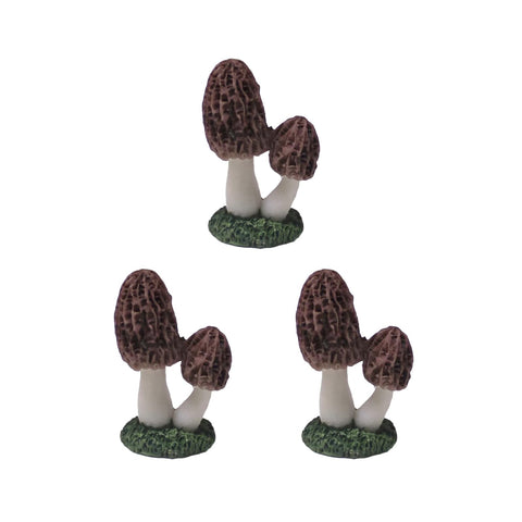 Lamnes miniature mushroom figurines three-piece set adds whimsy to fairy gardens and terrariums.