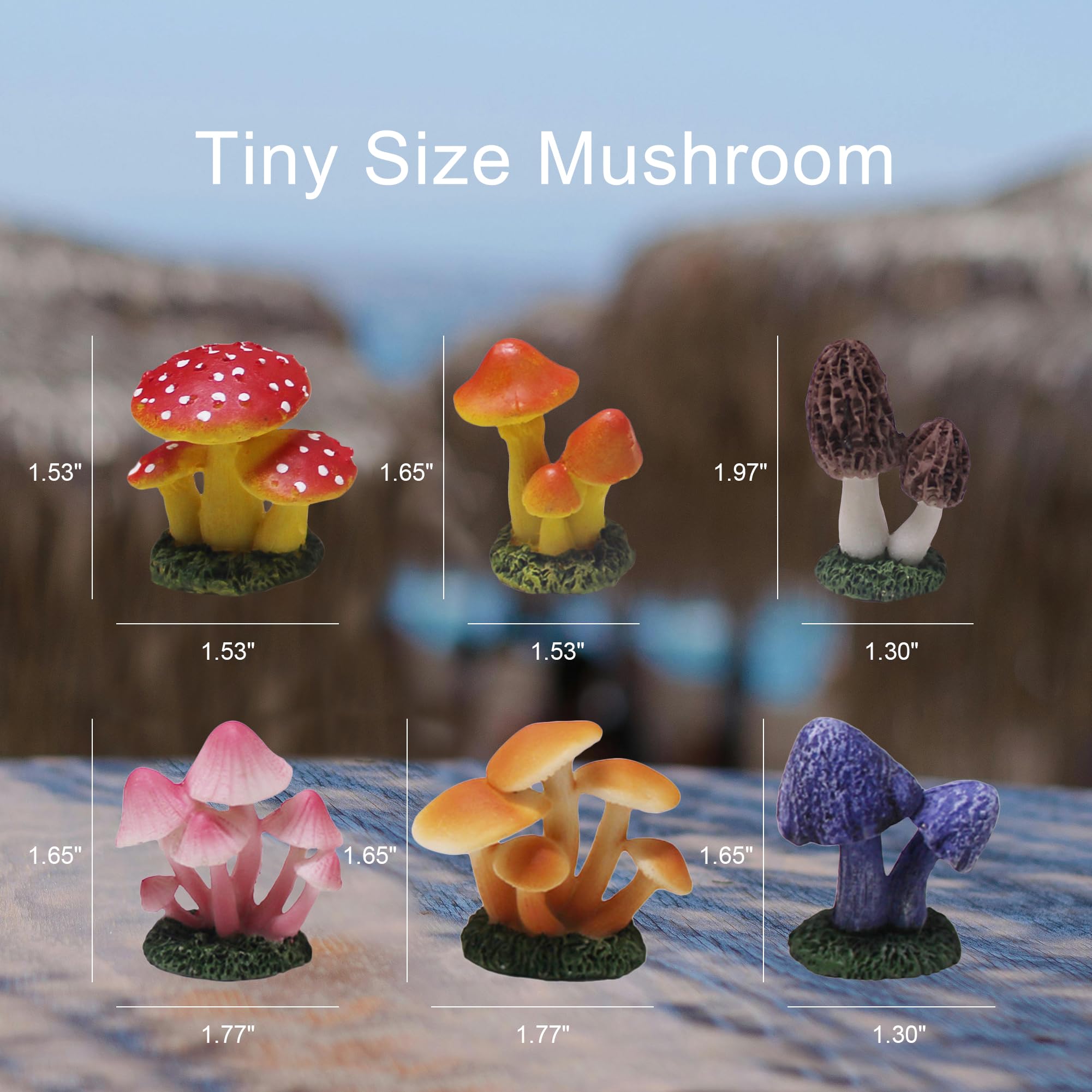 Lamnes mushroom figurines add whimsy to gardens and terrariums.