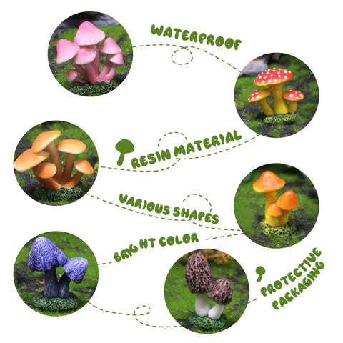 Close-up of Lamnes resin mushrooms showing vibrant hues for mini landscapes.