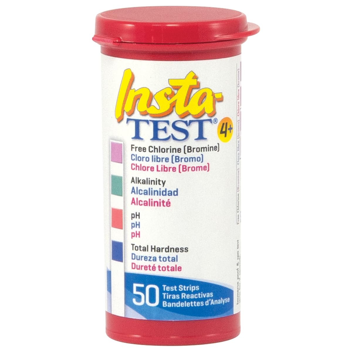 LaMotte Insta-Test 4 Plus bottle with desiccant liner protects strips from moisture.