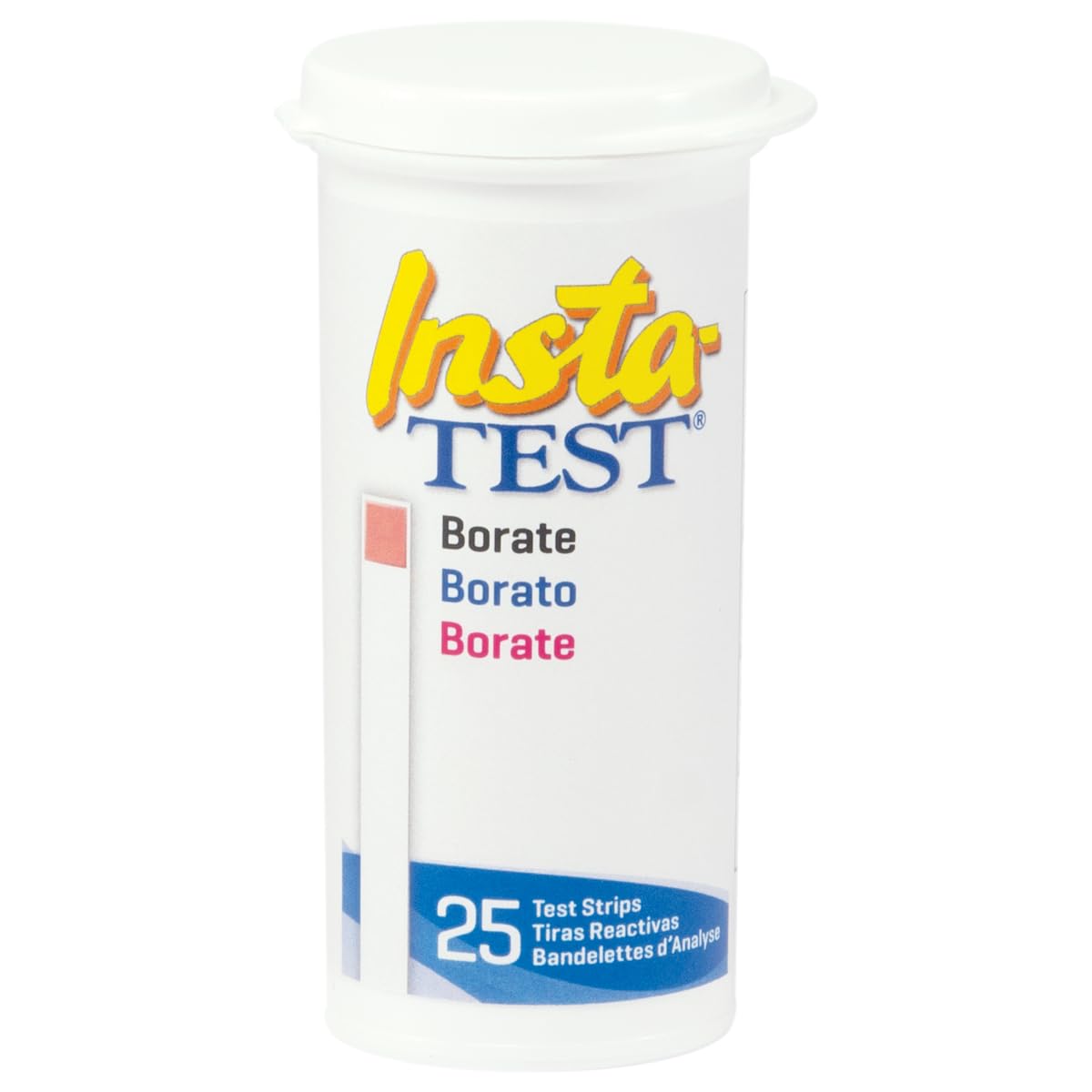 LaMotte Insta-Test Borate strips in the bottle provide quick 0–80 ppm borate readings for water testing.