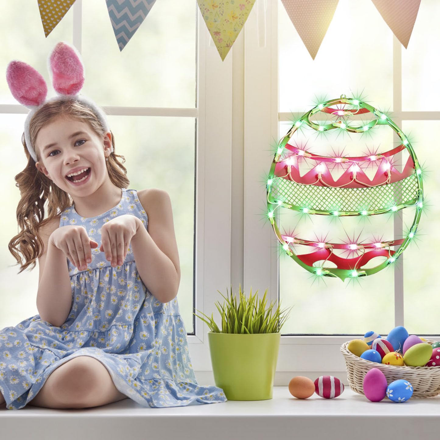 LAMPHOME Pink chevron stripe easter light decor adds cheerful ambiance to patios.