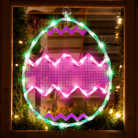 LAMPHOME Easter egg window silhouette in green with pink chevron for festive decor.