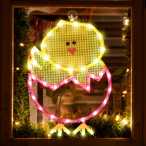 LAMPHOME hatching-baby-chick-egg window light decor for festive Easter ambiance.