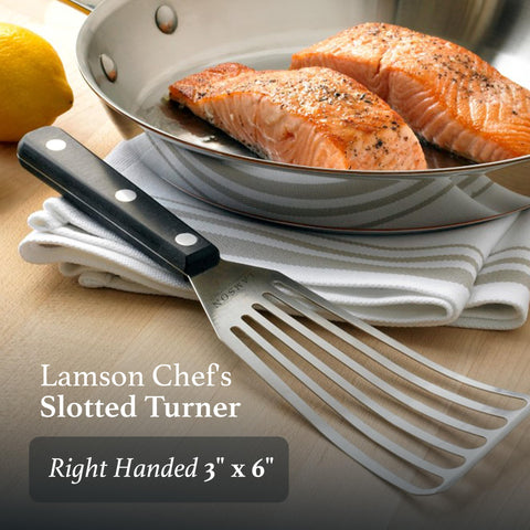 Lamson slotted spatula with full-tang riveted handle for durable use