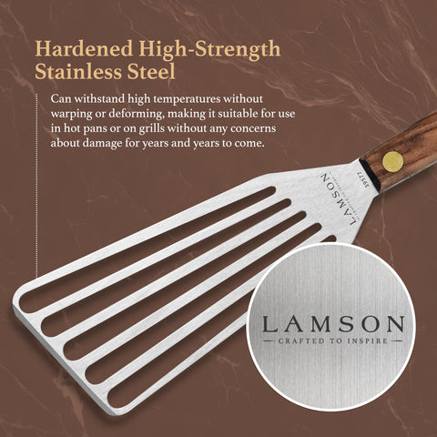 Lamson spatula brass rivets securing the handle for reliable daily use