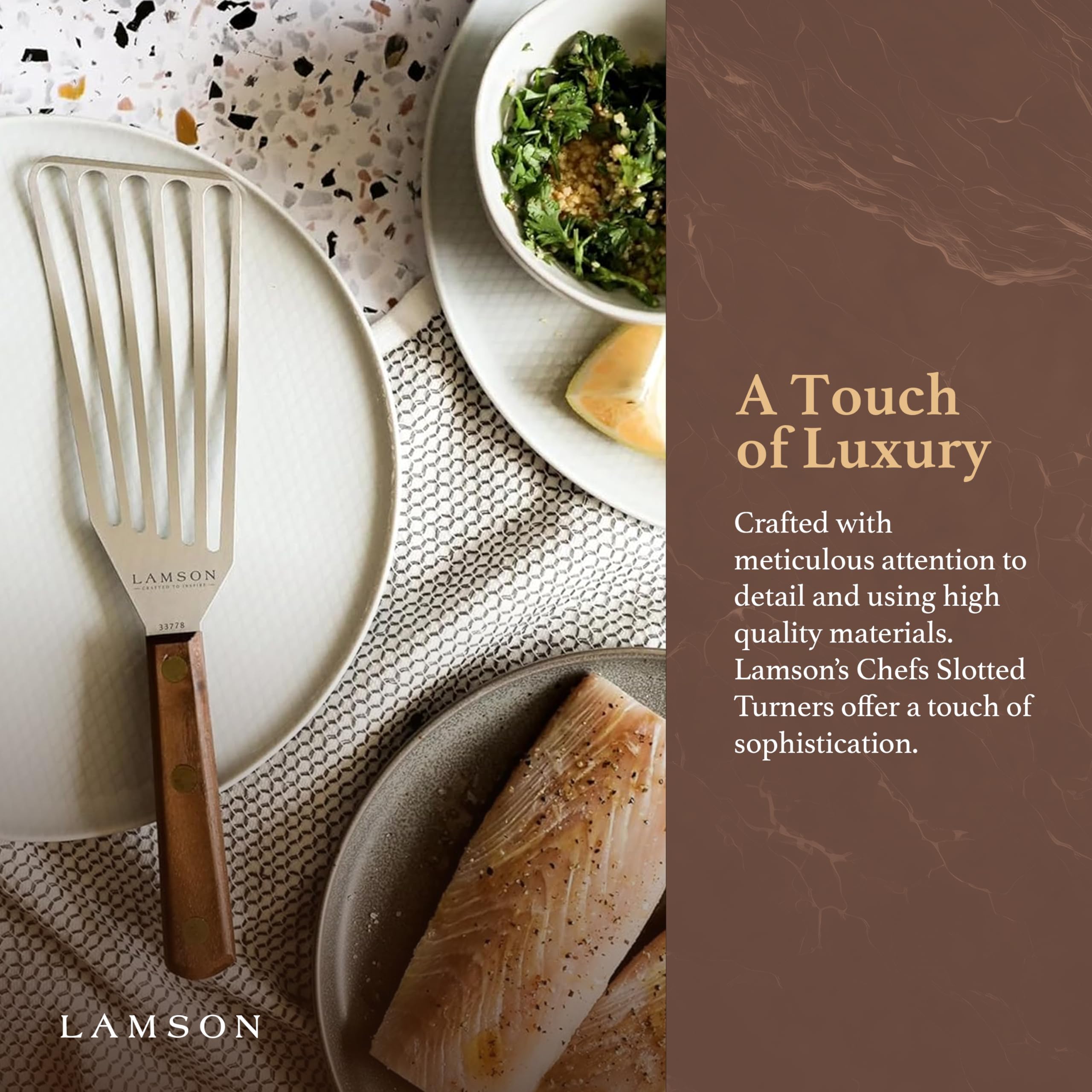 Close-up of Lamson walnut handle highlighting warmth and grip.