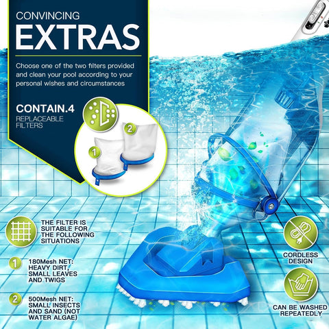 LANCHEZ dual brush heads provide full-coverage pool cleaning.