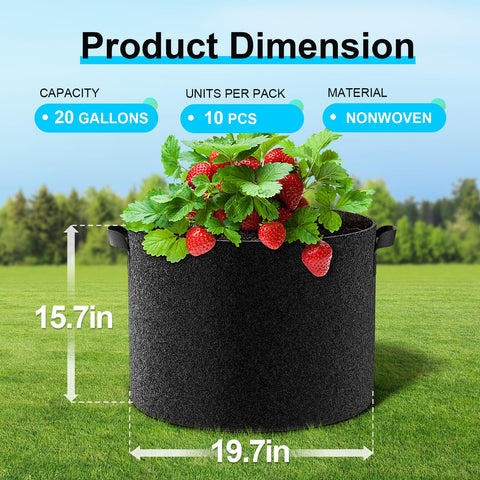 Land Guard 20-gallon grow bag in black with reinforced seams.