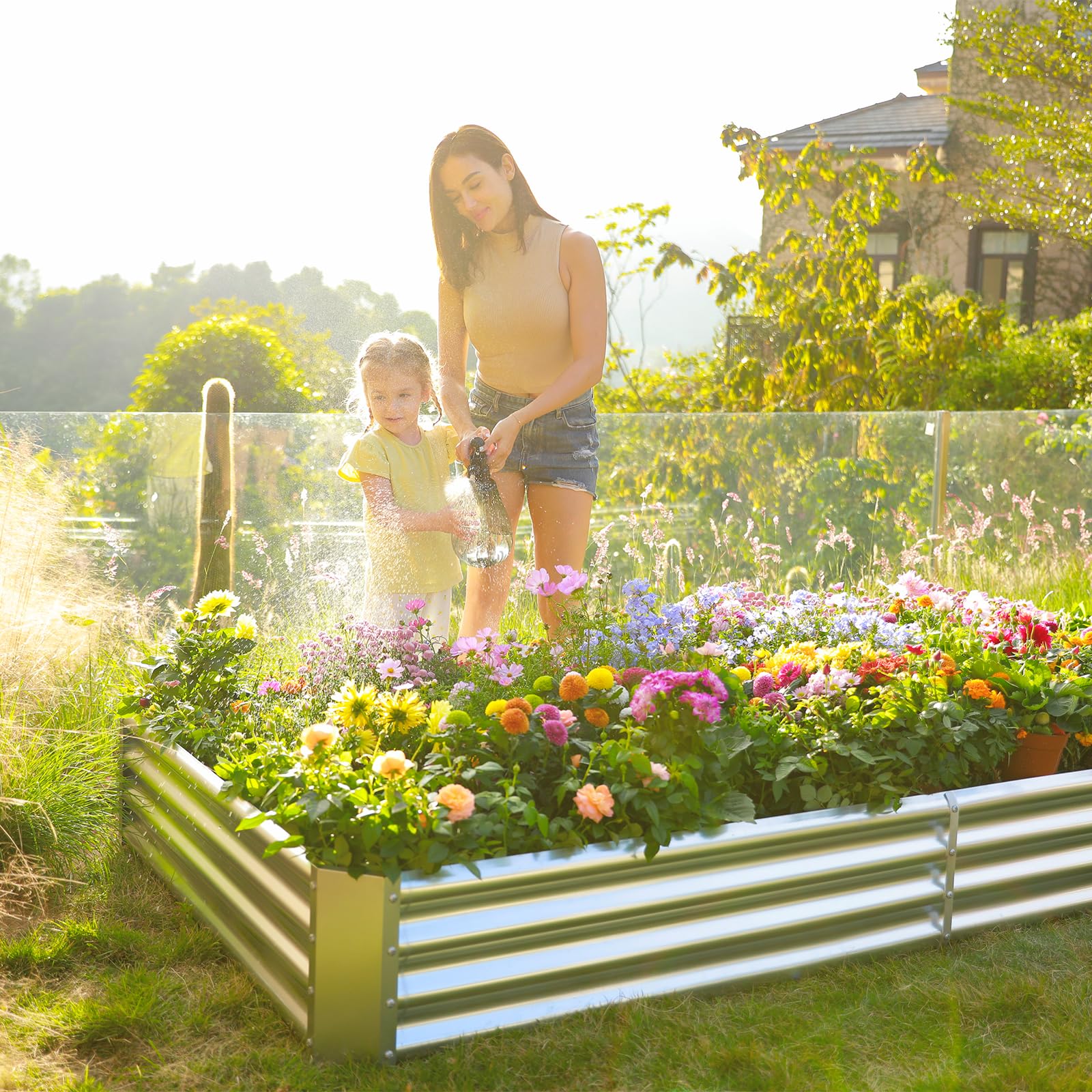 Land Guard planted bed with thriving herbs and vegetables ready to harvest
