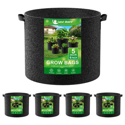 Land Guard 4-Pack Fabric Grow Bags with handles for easy moving and versatile use.