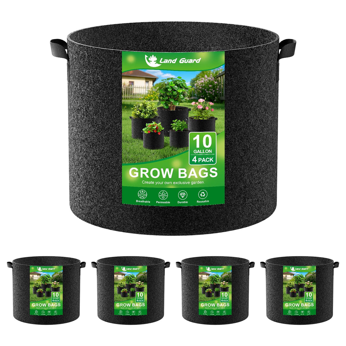 Land Guard 4-pack grow bags for versatile 10-gallon container gardening