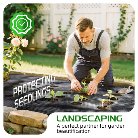 Land Guard alignment stripe fabric simplifies planting and trimming processes.