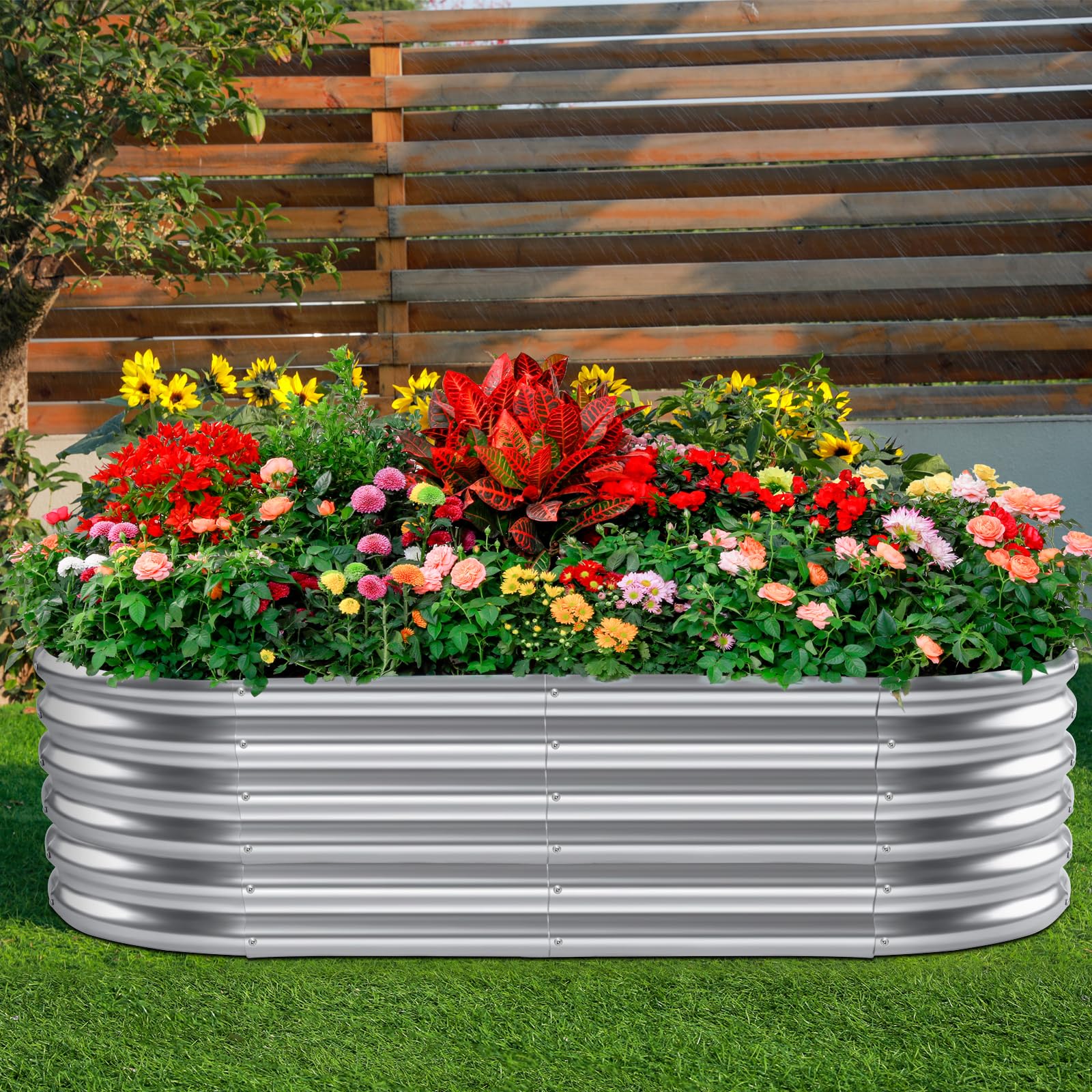 Land Guard classic silver finish garden bed ready for outdoor planting.
