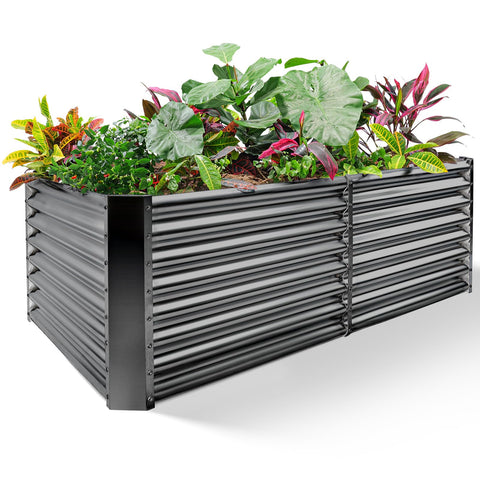 Land Guard galvanized raised bed 8x4x2ft ready for vegetable planting.