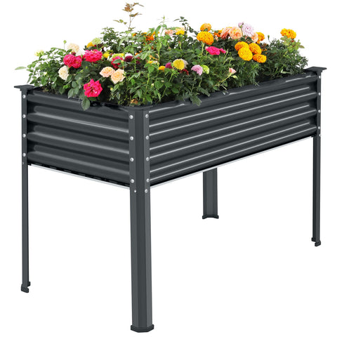 Land Guard galvanized raised bed with legs front view highlighting sturdy outdoor planting space