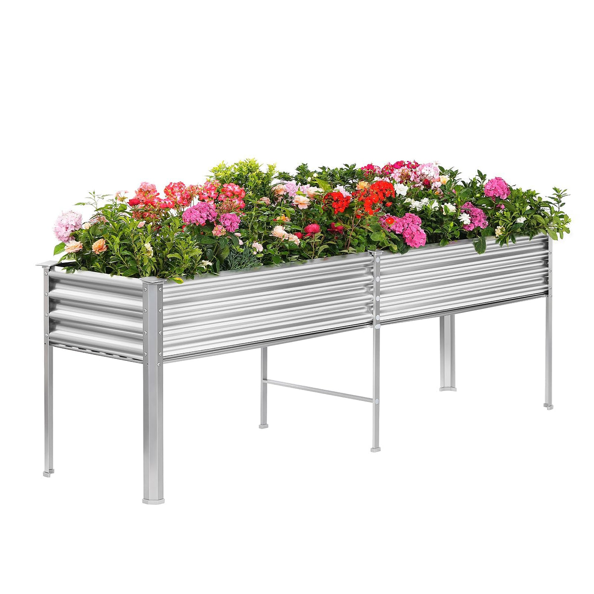 Land Guard galvanized raised bed with legs, top view shows sturdy gardening foundation