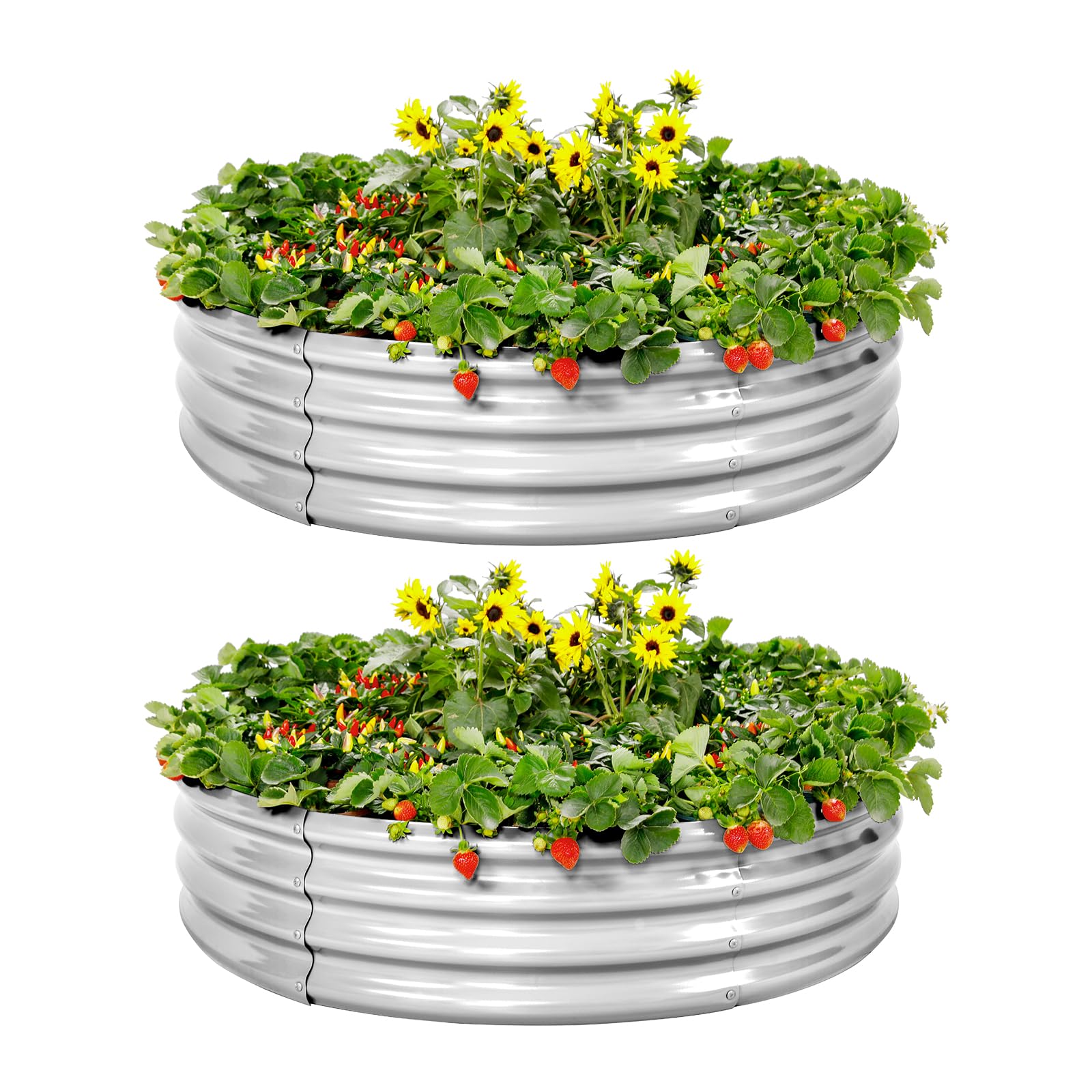 Land Guard galvanized raised garden bed close-up shows sturdy 4x4x1 ft frame for durable outdoor gardening.