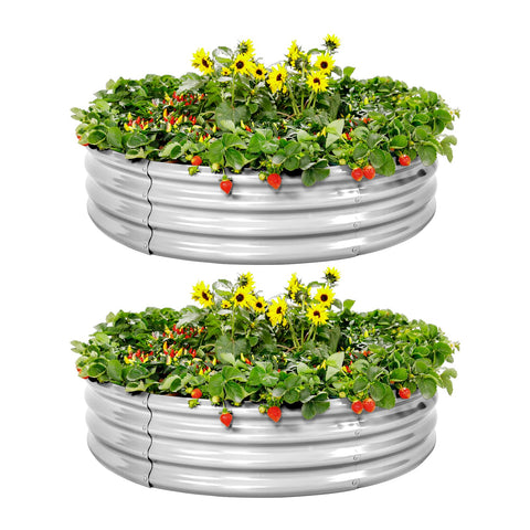 Land Guard galvanized raised garden bed close-up shows sturdy 4x4x1 ft frame for durable outdoor gardening.
