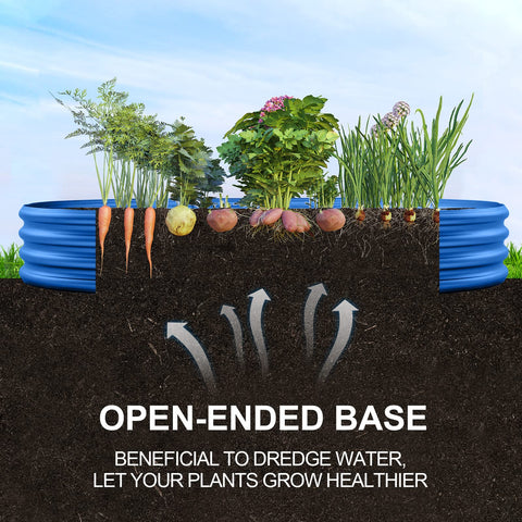 Land Guard blue open-base raised bed promoting healthy root growth