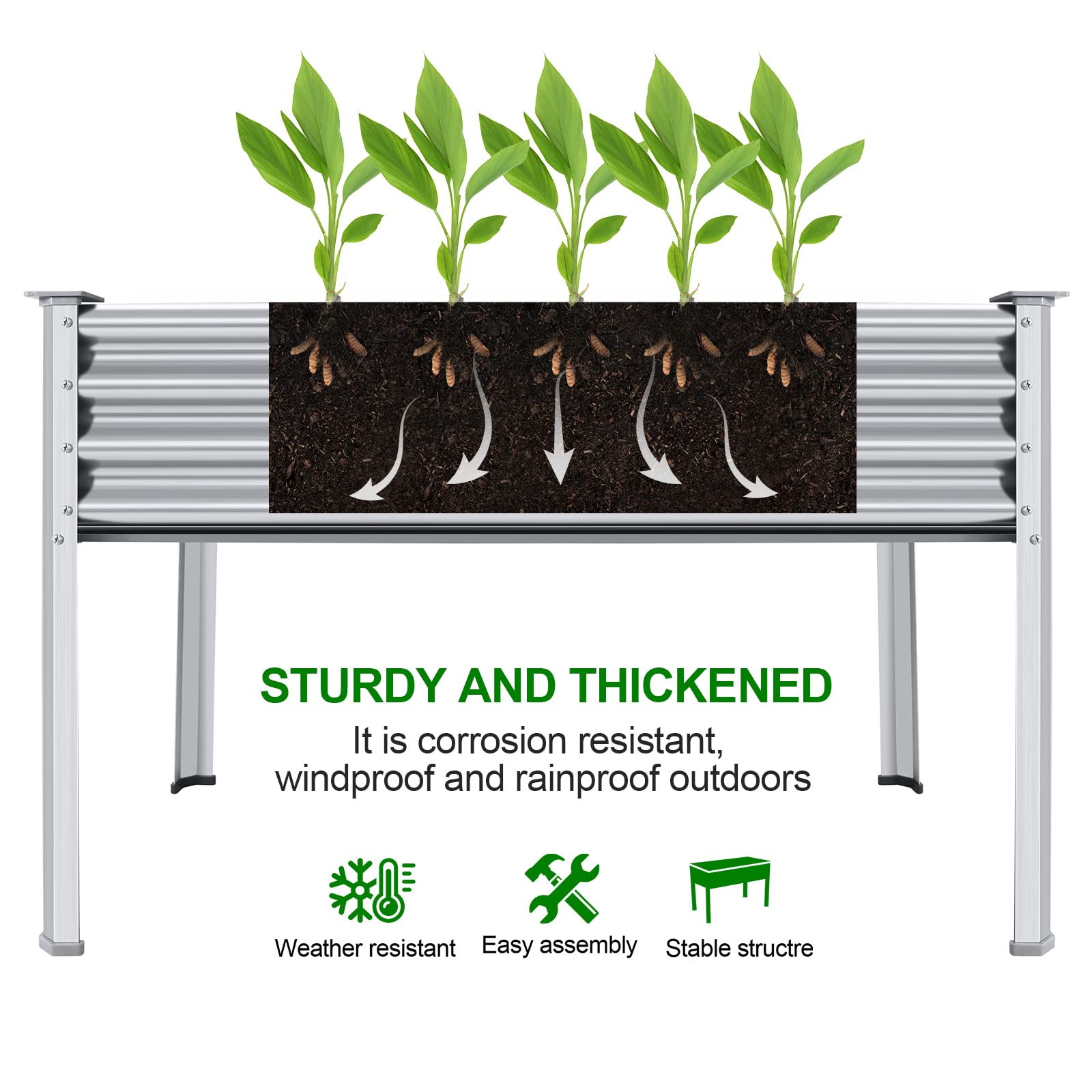 Land Guard galvanized bed aluminum legs provide sturdy, rust-resistant support.