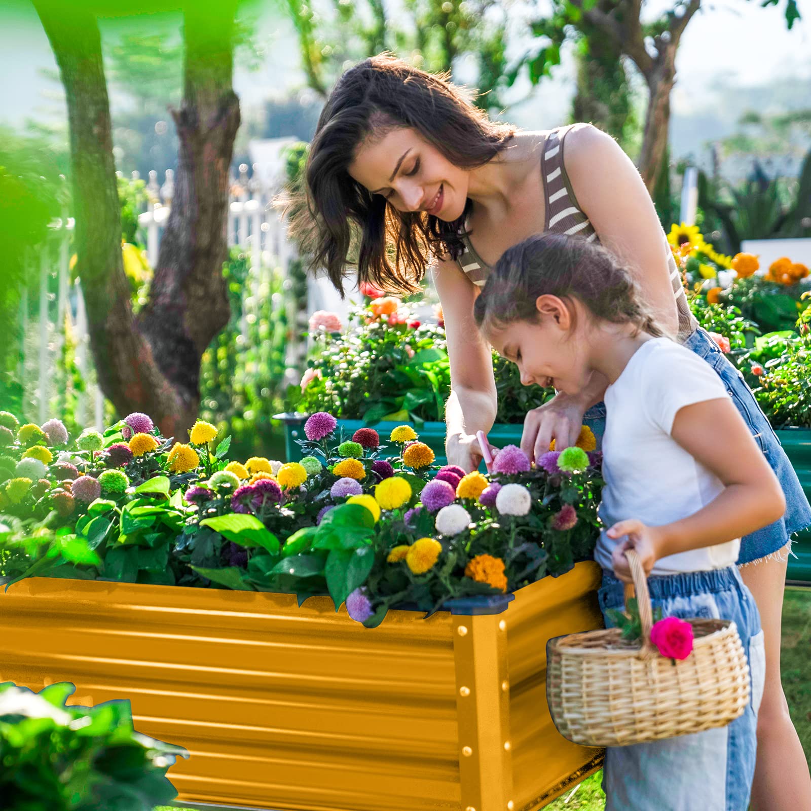 Land Guard garden bed with legs yellow; patio-ready setup for versatile outdoor use.