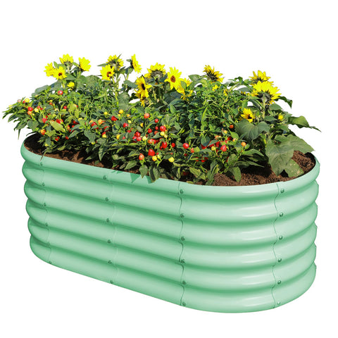 Land Guard lime-green 18in tall raised bed with durable galvanized steel for long-lasting outdoor gardening.