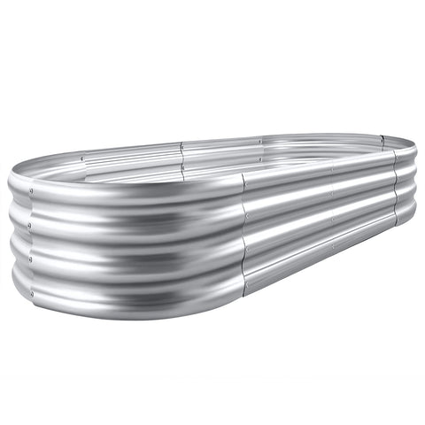 Land Guard oval galvanized raised bed assembly for quick setup in any yard.