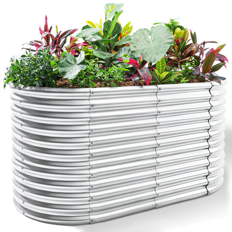 Land Guard oval raised bed 6x3x3ft – spacious planting area for vegetables.