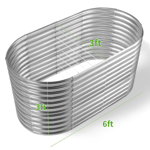 Land Guard oval raised bed side view – tall profile aids comfortable tending.