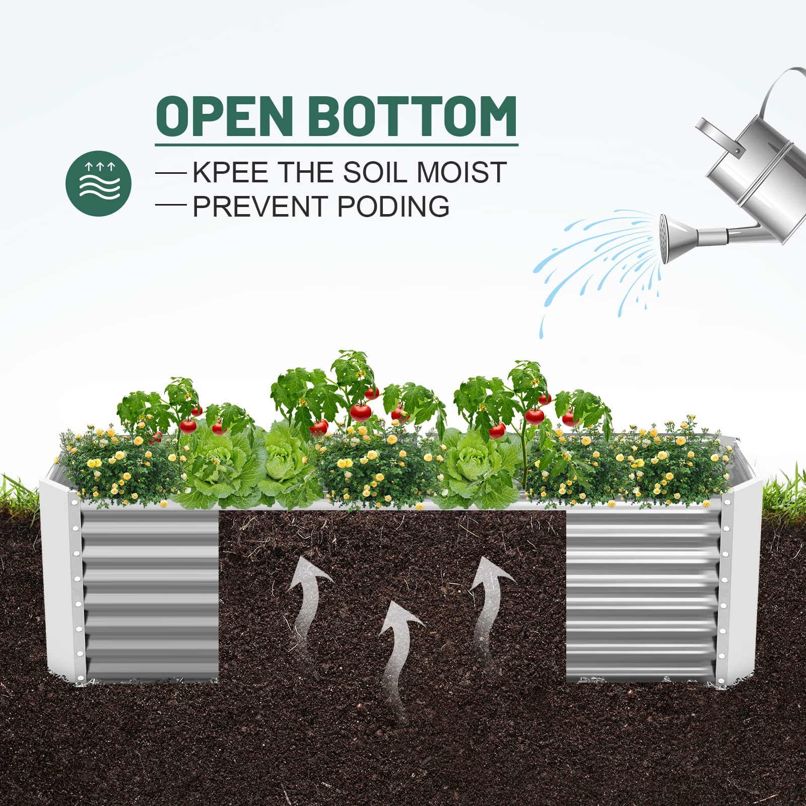 Land Guard raised bed closeup rustproof coating protects crops in sun and rain.