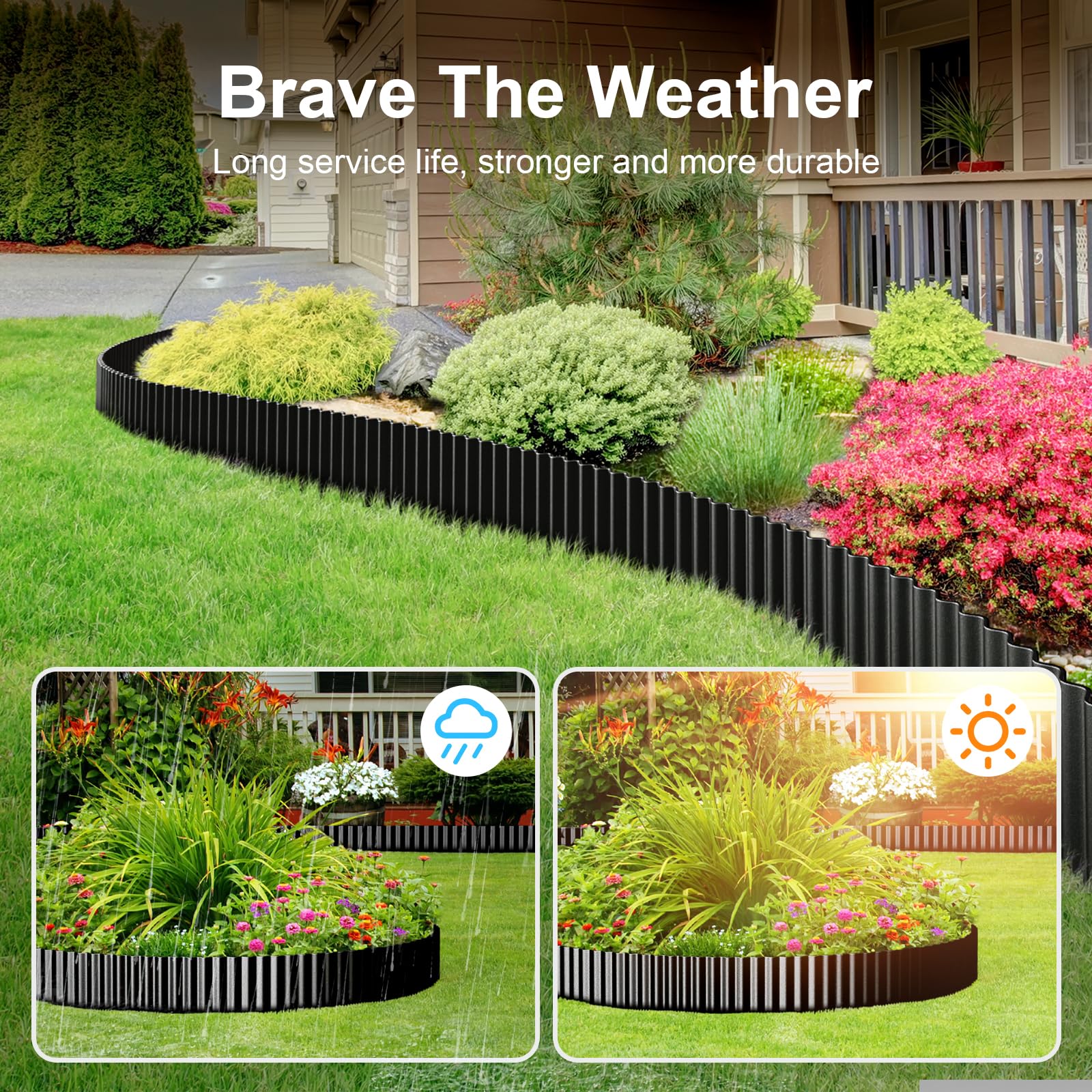 Land Guard weather-resistant galvanized edging endures harsh conditions, keeping edges neat.