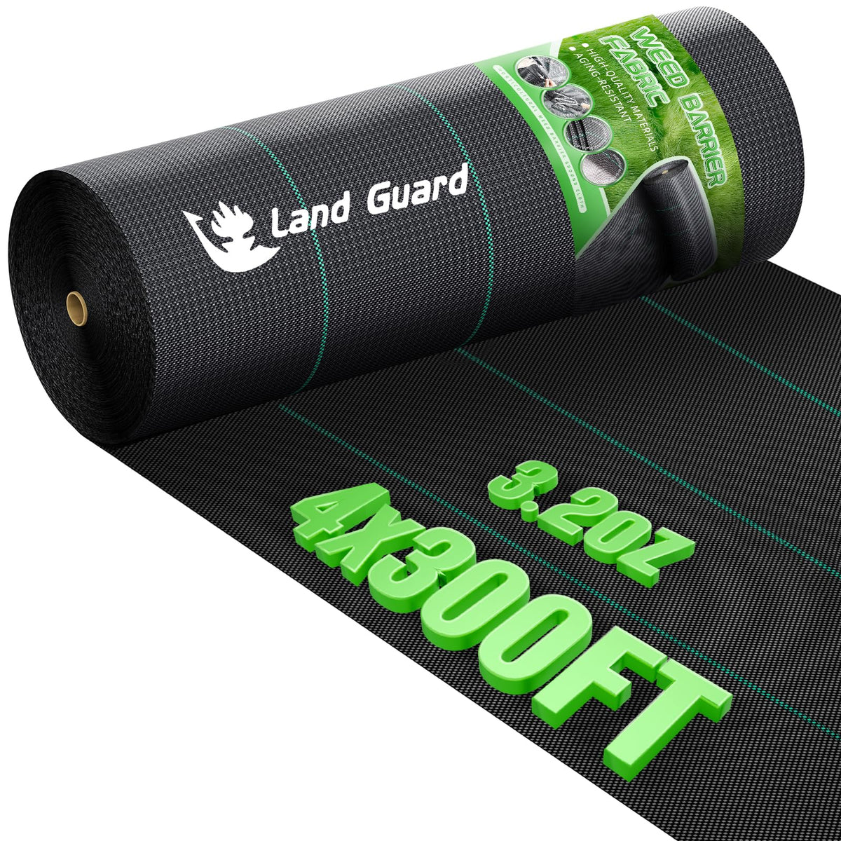 Land Guard weed barrier fabric 4ft wide blocks weeds while permitting air and water.