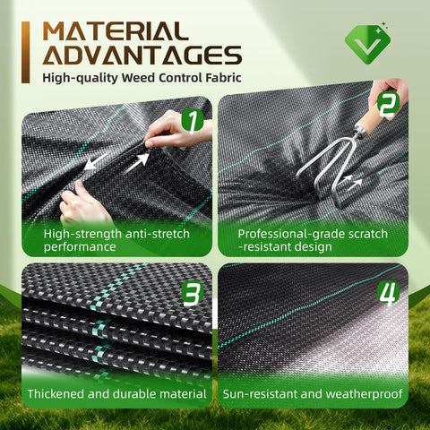 Land Guard weed mat with green stripes helps alignment and weed suppression.