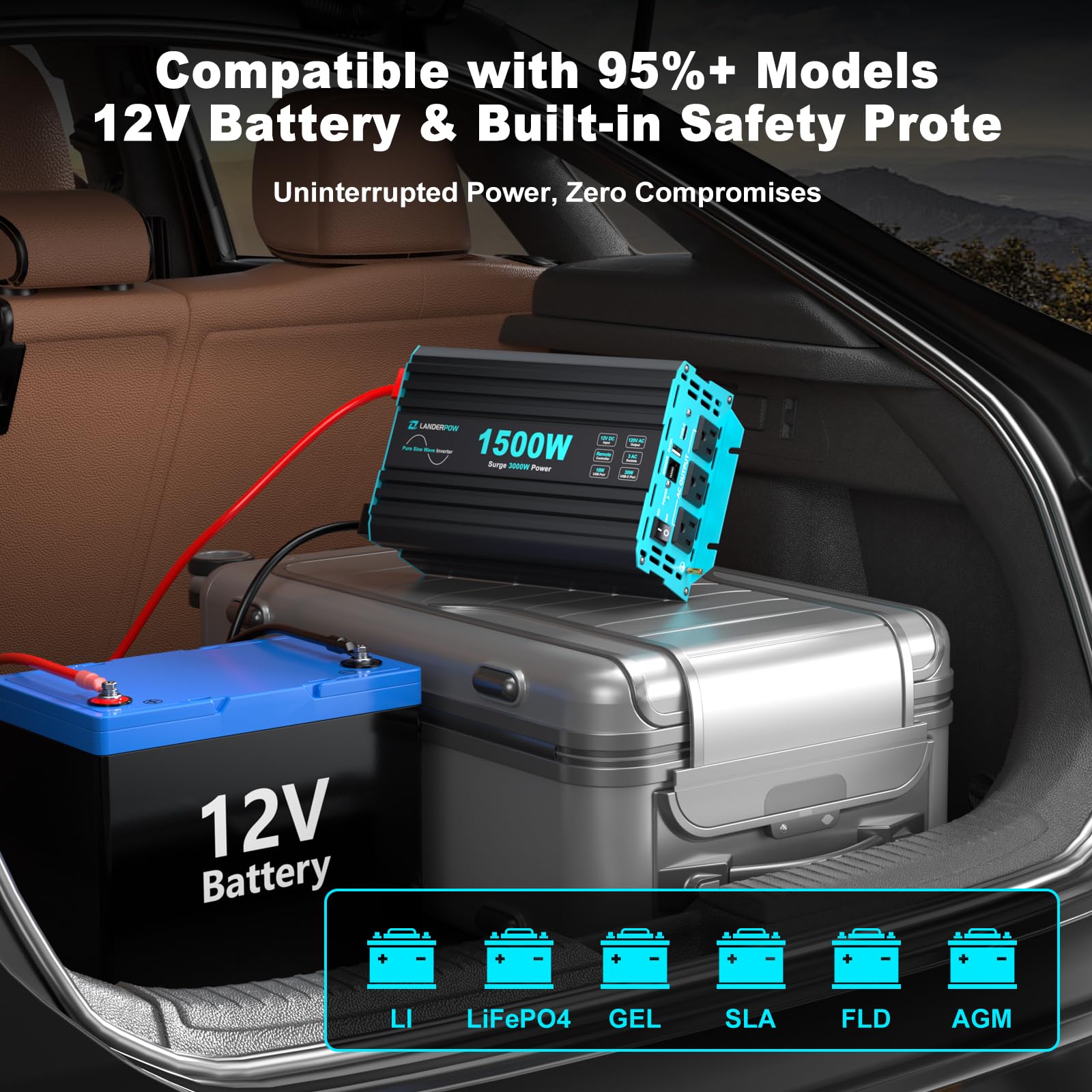 LANDERPOW inverter suited for camping, RVs, and solar setups on the go.
