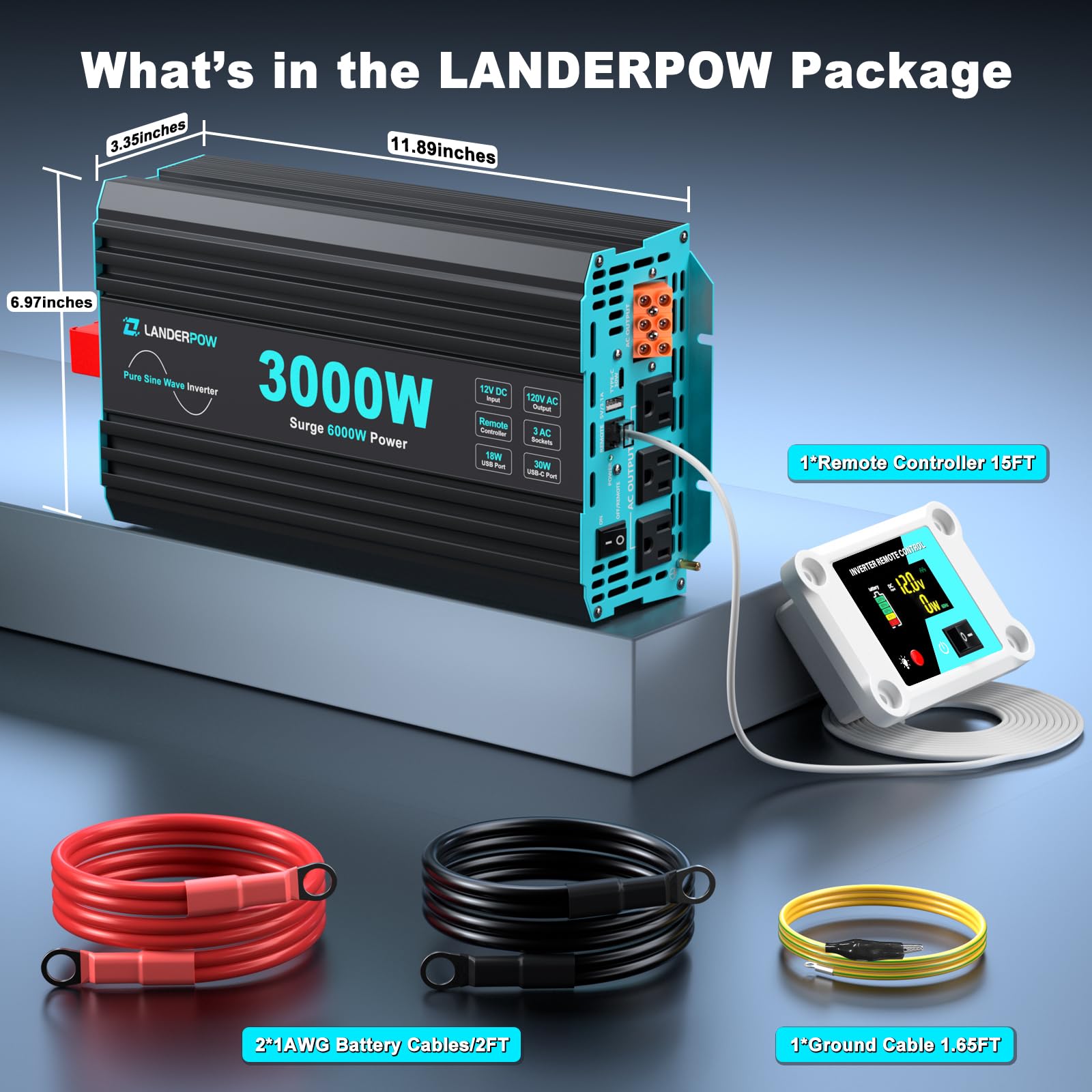 LANDERPOW 6000W surge capability to handle brief startup demands.
