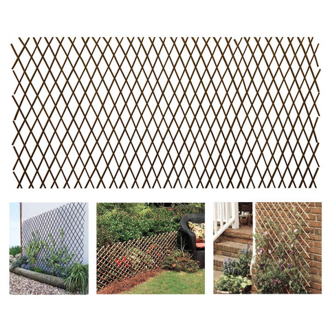 LANDGARDEN expandable willow trellis fully expanded supports climbing plants outdoors.