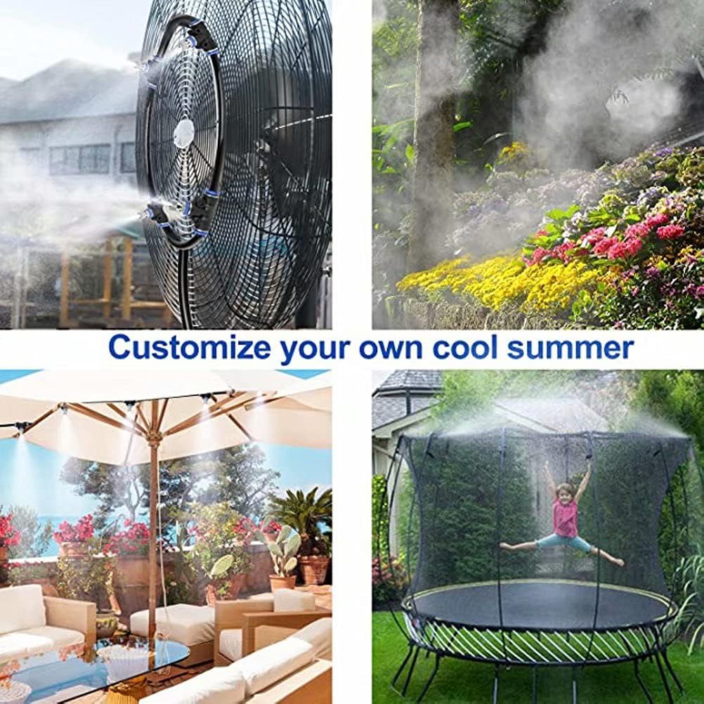 Outdoor play and cooling with misting over pool and shade