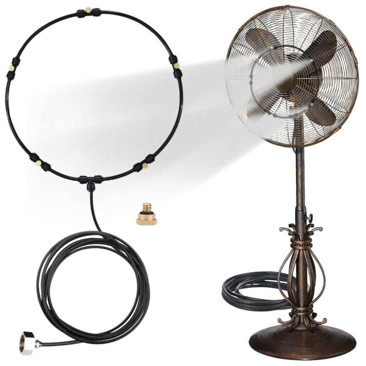 LANDGARDEN outdoor misting fan kit assembly shows quick setup for cooling patios