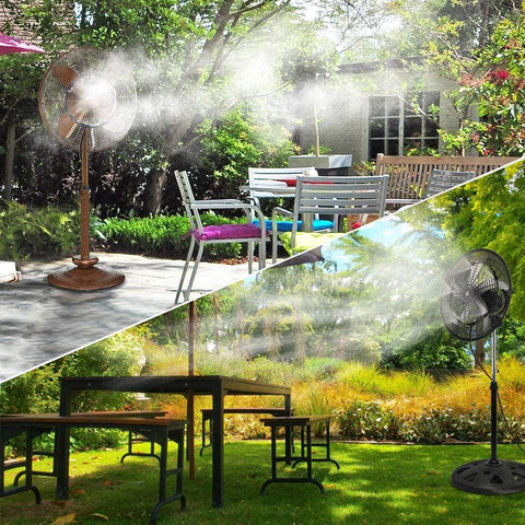 LANDGARDEN patio cooling with misting system in use on a sunny day