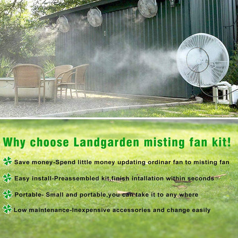 LANDGARDEN pre assembled misting ring on a fan for instant cooling