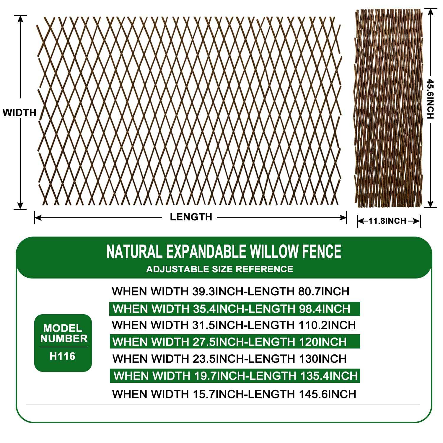 LANDGARDEN willow fence fully closed, compact 11 by 47 inches for privacy and quick setups.