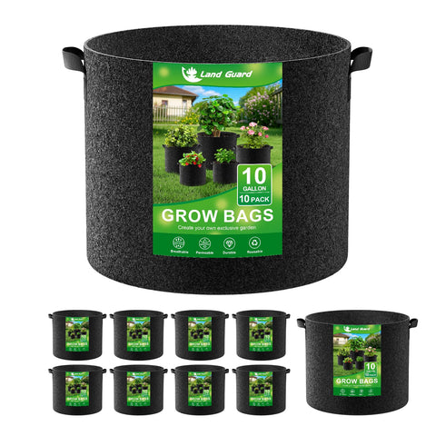 Land Guard 10-gallon grow bag exterior, durable fabric for versatile gardening.