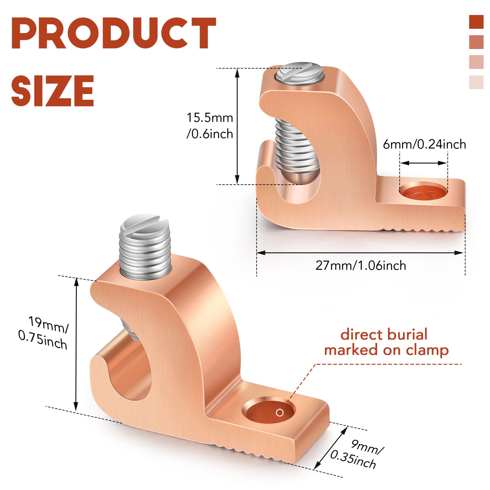 Close-up of Landhoow copper alloy lay-in connector with set screw.