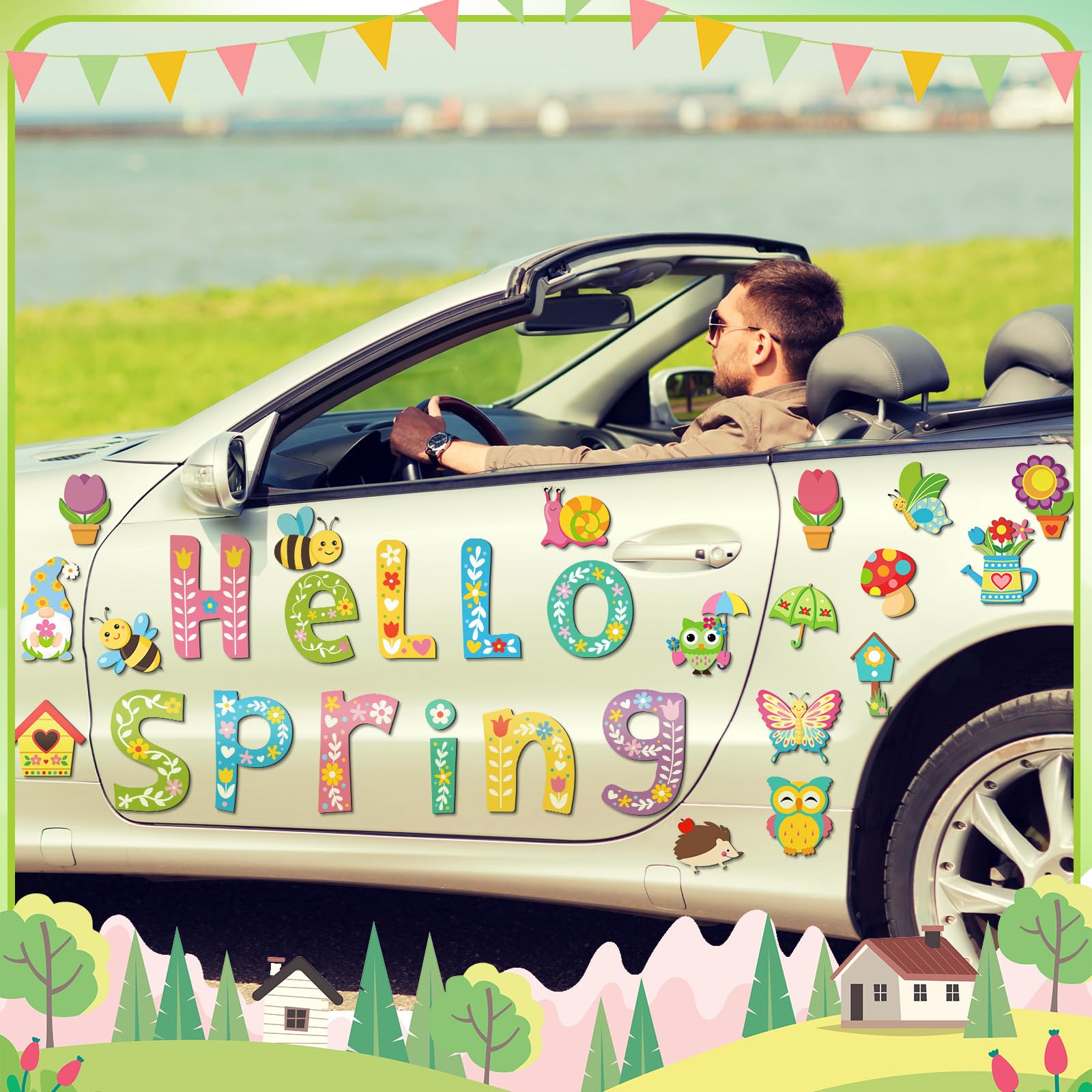 Landhoow garage door decor magnets transform entrances with cheerful spring vibes.