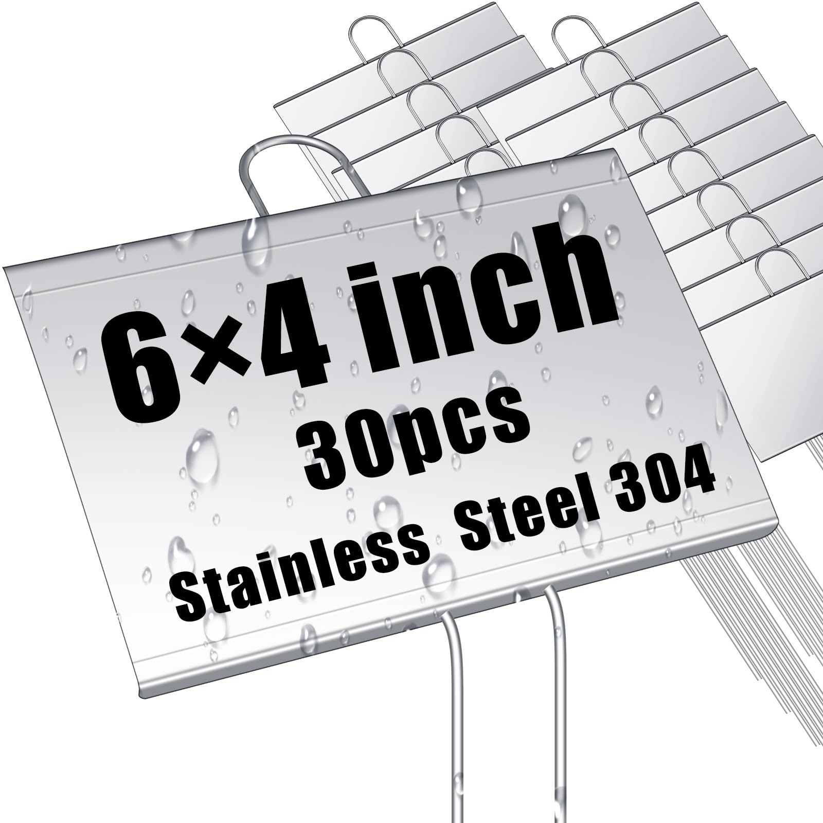 Landhoow metal garden markers with 4x6 inch labels and 11 inch stakes for durable labeling.