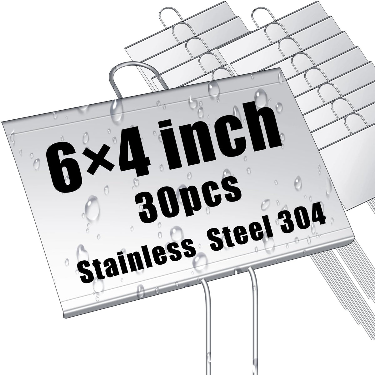 Landhoow metal garden markers with 4x6 inch labels and 11 inch stakes for durable labeling.