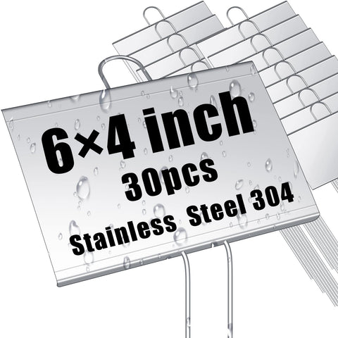Landhoow metal garden markers with 4x6 inch labels and 11 inch stakes for durable labeling.