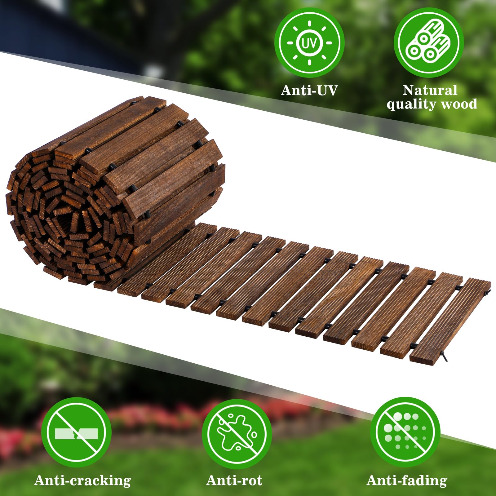 Landical cedar pathway close-up highlights weather resistance and fade resistance.