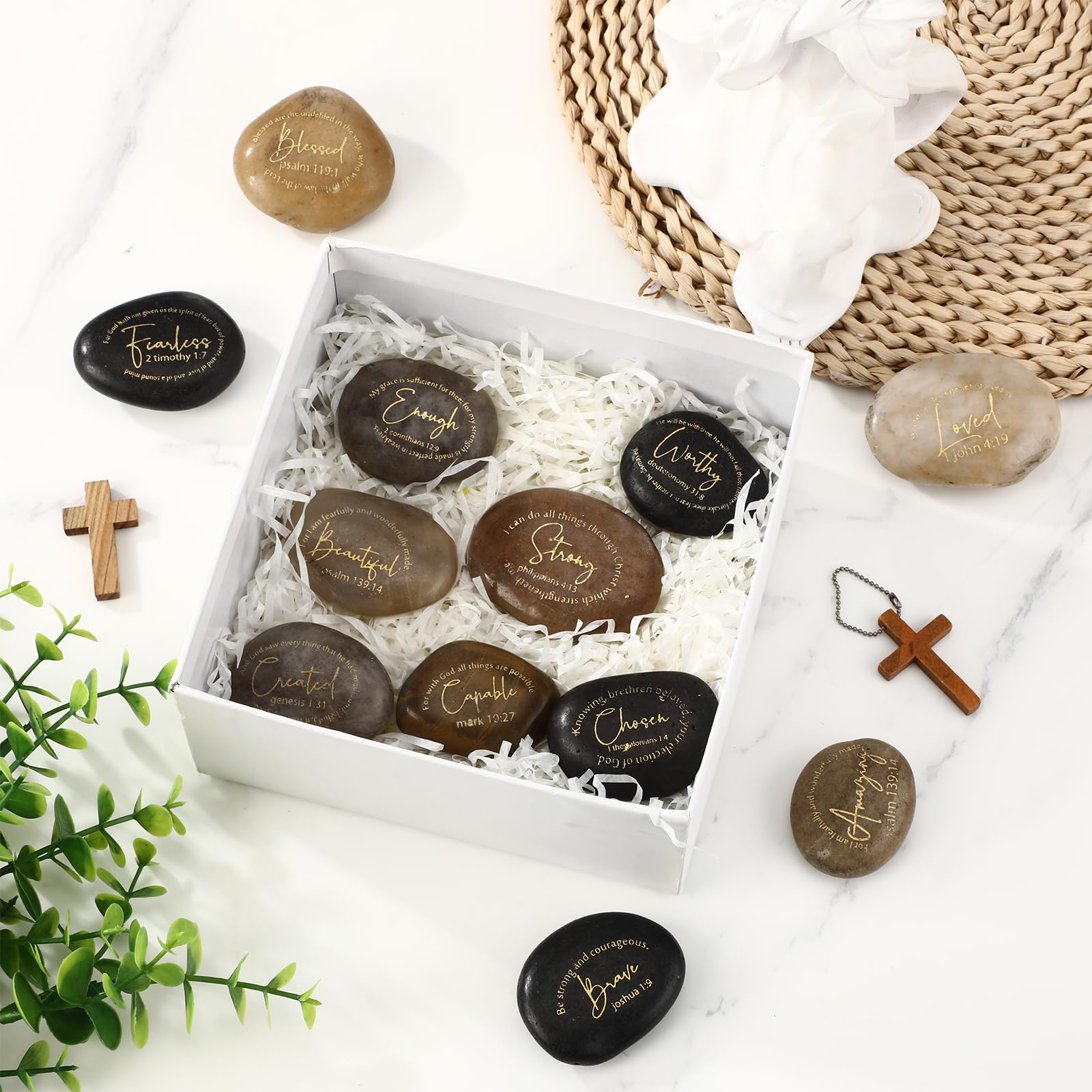 Landical mantel, desk, or garden stones bringing faith-based decor to any room.